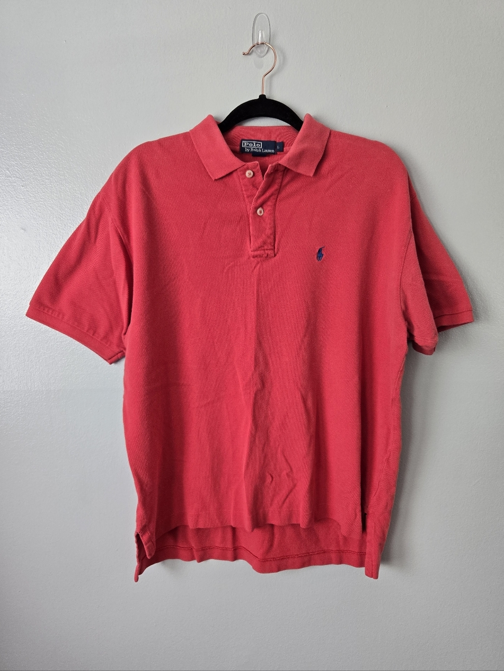 Polo Ralph Lauren Pink/Red Polo Shirt Blue Pony Short Sleeve Large Classic Fit